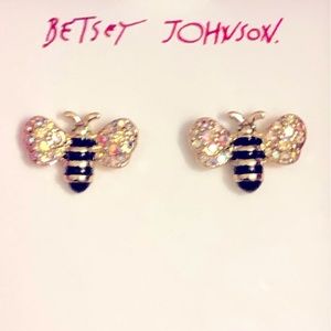 NWT | Betsey Johnson | Gold and Enamel Bee Stud Earrings with Crystal Details